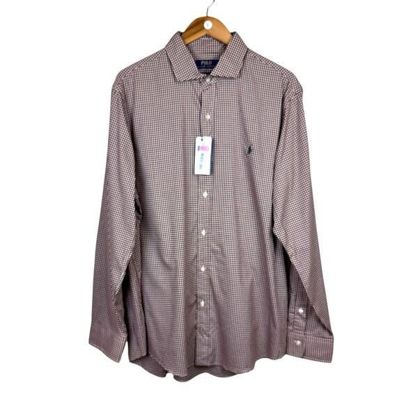 Polo Ralph Lauren NWT Classic Fit Maroon & Brown Checkered Long Sleeve Shirt - Picture 1 of 9